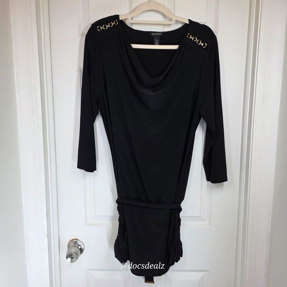 White House Black Market Tunic Blouse Waist Tie Black Women's XL
